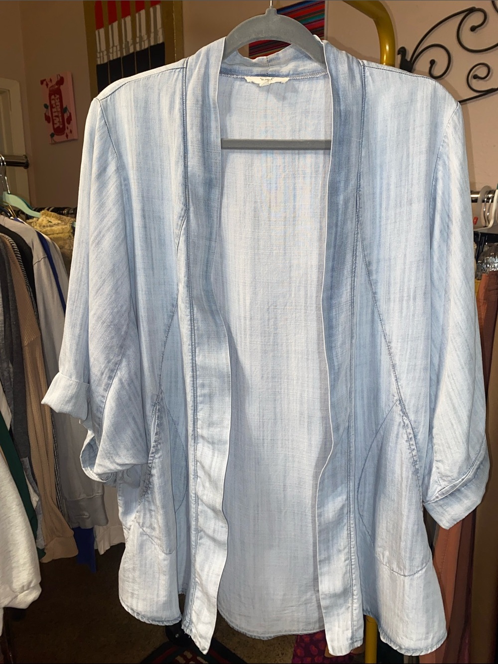Easel Chambray Oversized Open Cardigan